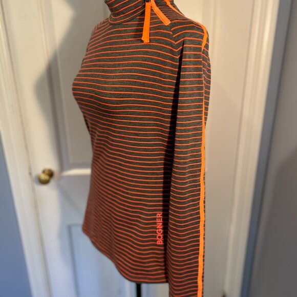 Bogner Long Sleeve Mock Turtleneck , Gray with orange stripes, Ladies Sz 8 - Picture 6 of 7